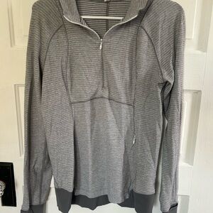 lululemon athletica Striped Gray Half Zip-Sweater